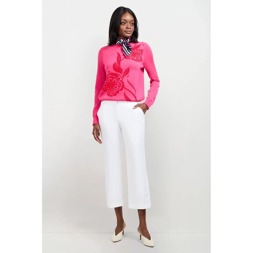 Trina Turk Merino Wool Floral Pink Sweater